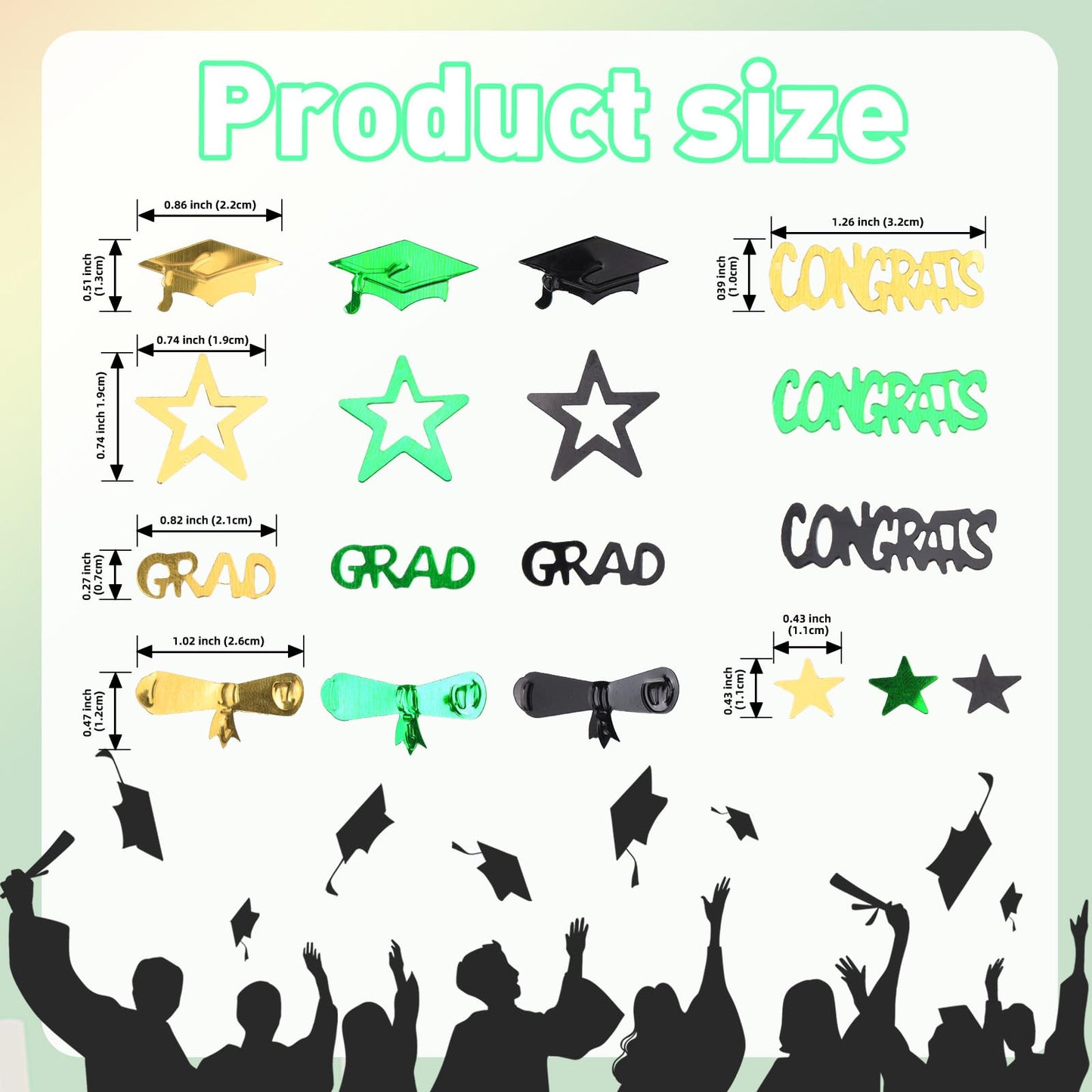 Green Gold and Black Graduation Confetti 2026, 1000 Pcs Congrats Grad Confetti Class of 2026 Party Table Centerpiece for 2026 Graduation Party