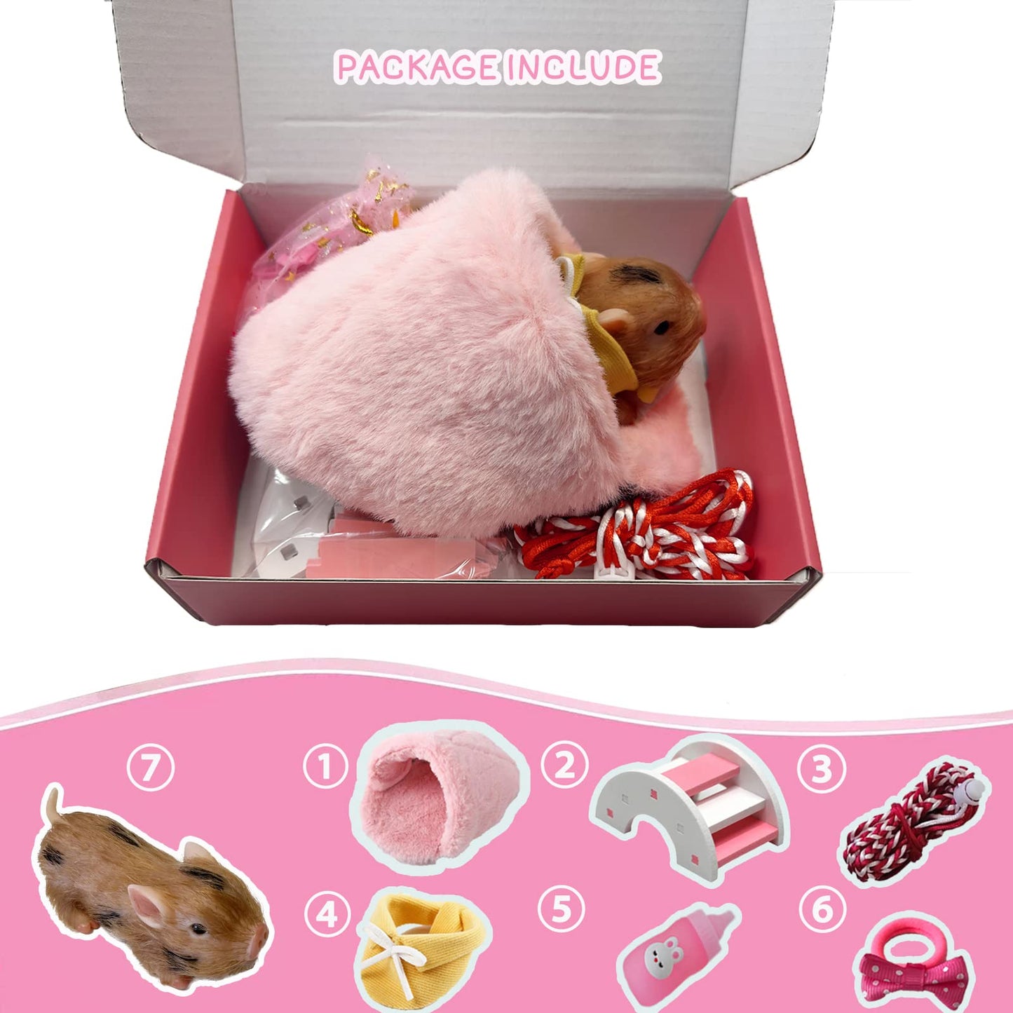 VOLOBE 5 Inches Silicone Piglet, Soft Mini Realistic Silicone Animals with Silicone Piglet Accessories for Kids Boy Girl Birthday (Joy)