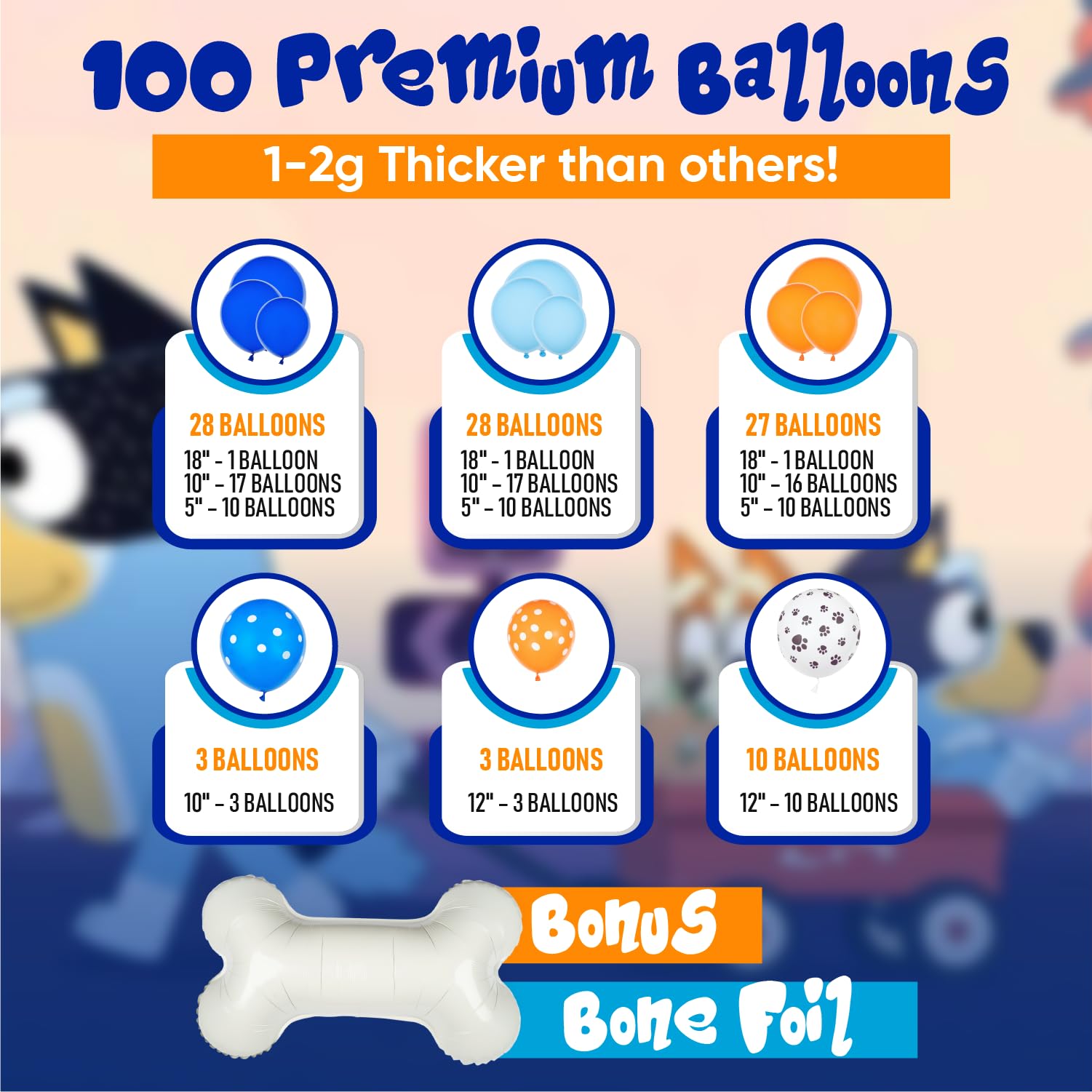 ALL-IN-1 Balloons Arch & Garland Kit with BONUS Dog Bone Small and Large Blue & Orange Party Balloons Blue Themed Party Decorations & Supplies for Boy