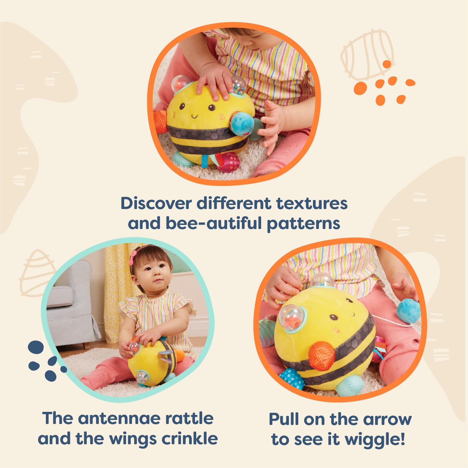 B. toys Fuzzy Buzzy Bee Sensory Plush Baby Toy, Interactive Bee, Softtoys