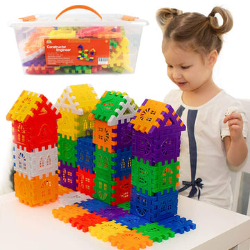 RAINBOW TOYFROG Waffle Blocks STEM Building Toys for Kids Ages 4-8, Large Kids Building Blocks with Toy Storage Container - Kindergarten Toys