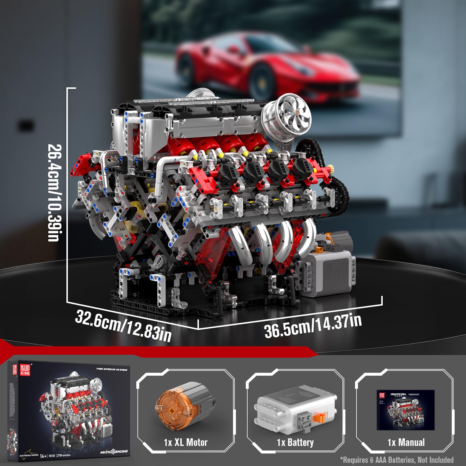 Mould King 10130 V8 Engine Model kit that Runs, Build Your Own Cars Combustion Battery/Motor Blocks Sets, STEM Toy Gift for Adults 14+ Teens