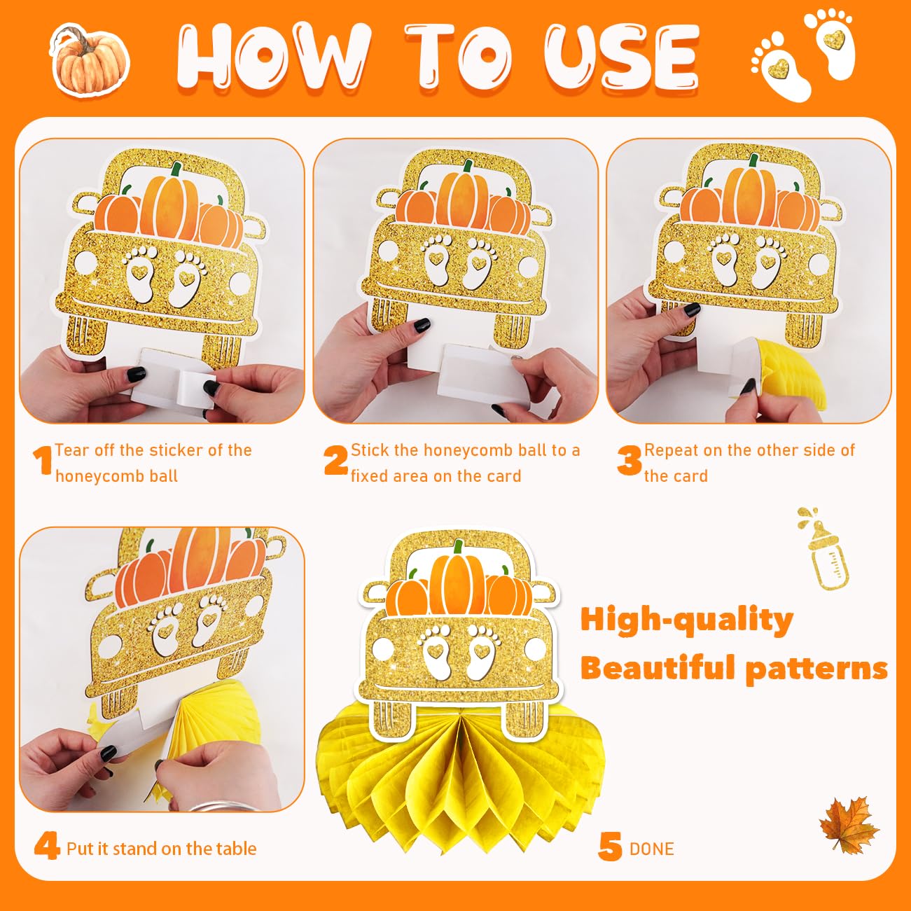 8 PCS Little Pumpkin Baby Shower Decorations Honeycomb Centerpieces Fall Theme Baby Shower Table Decorations Pumpkin Birthday Party Table Toppers