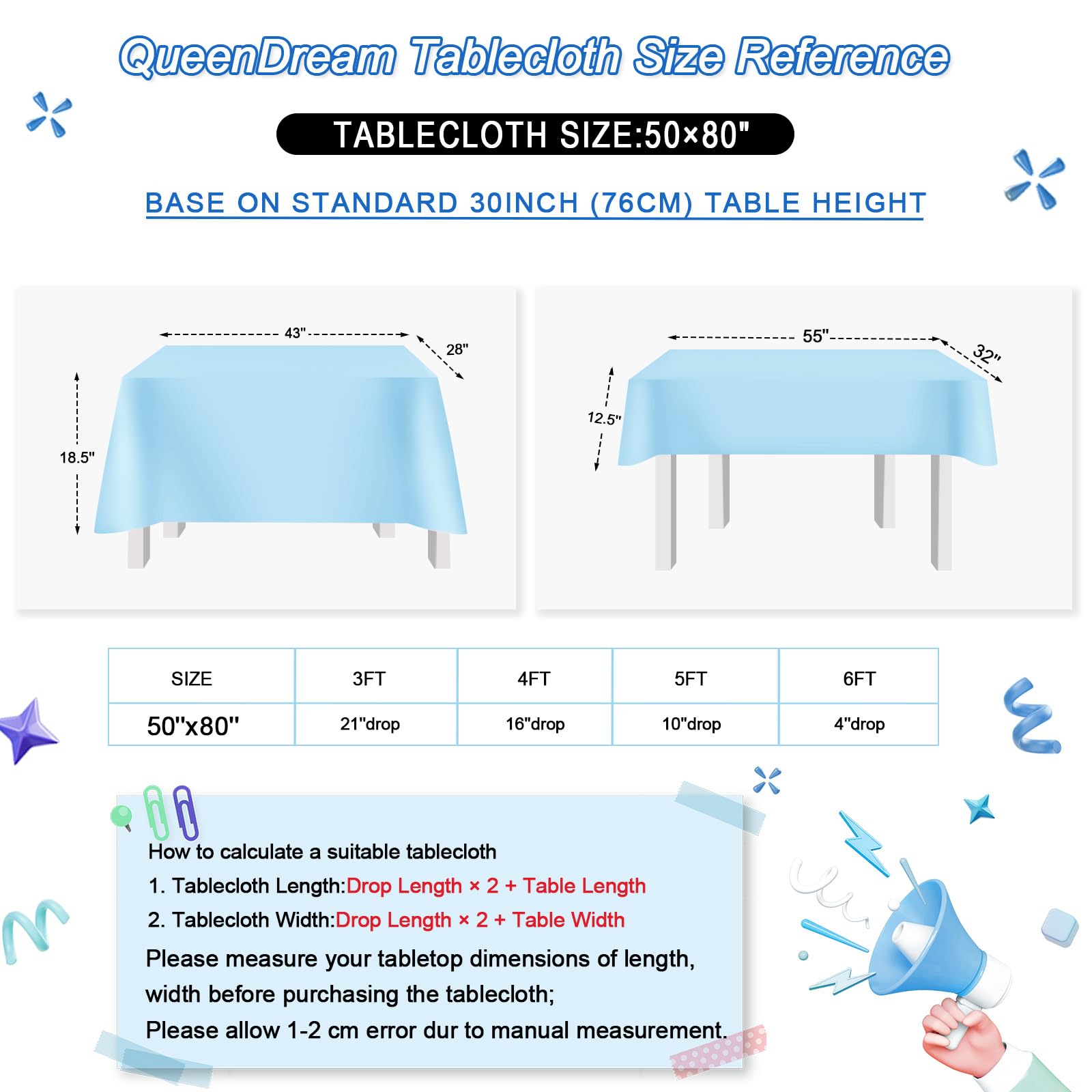 QueenDream Sparkly Sequin Tablecloth - Aqua Blue Table Cloth 50x80 Inches Rectangle Table Overlay Fabric for Birthday Parties Baby Shower Decoration
