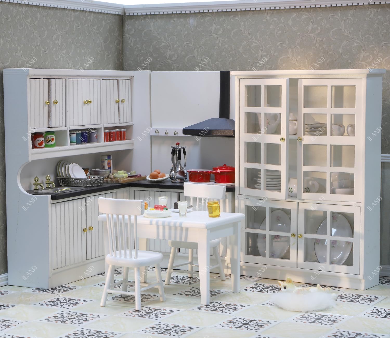 iLAND Dollhouse Furniture Miniature Bookshelf on 1:12 Scale Dollhouse Shelf for Mini Books and 1/12 Scale Accessories Modern Doll House Furniture