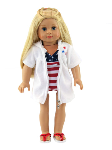 American Fashion World Patriotic Swimsuit and Coverup for 18-Inch Dolls | Premium Quality & Trendy Design | Dolls Clothes | Outfit Fashions for Dolls