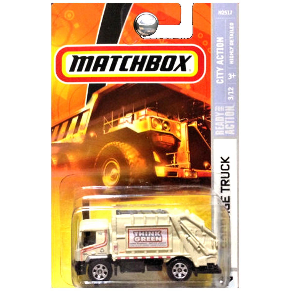 Matchbox 2008 City Action Think Green Garbage Truck Trash Recycle Tan Cream