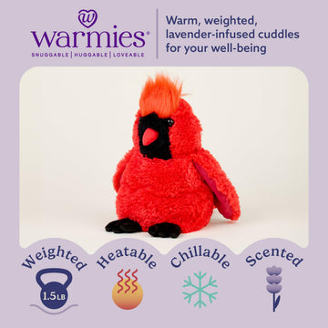 warmies Microwavable & Weighted Stuffed Animals, Red Cardinal - Heated Stuffed Animal Plushie for Warmth & Comfort - Cute Soft Plush Toys for Adults