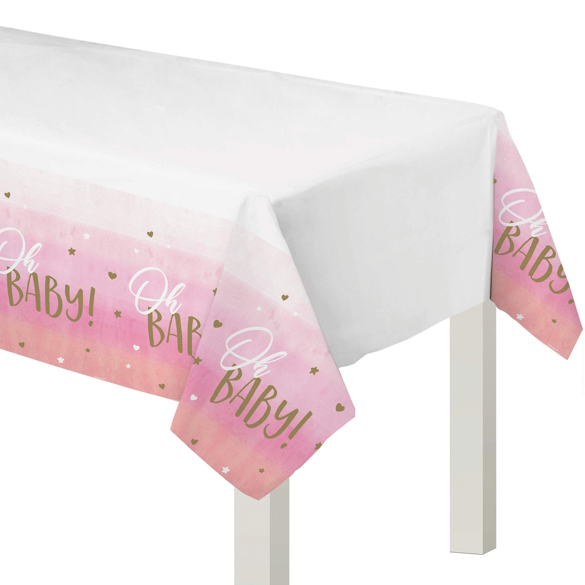Amscan Oh Baby Girl Table Cover - 54" x 102" (1 Piece) - Premium Plastic, Perfect for Gender Reveal Parties, Baby Showers & Memorable Celebrations