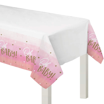 Amscan Oh Baby Girl Table Cover - 54" x 102" (1 Piece) - Premium Plastic, Perfect for Gender Reveal Parties, Baby Showers & Memorable Celebrations