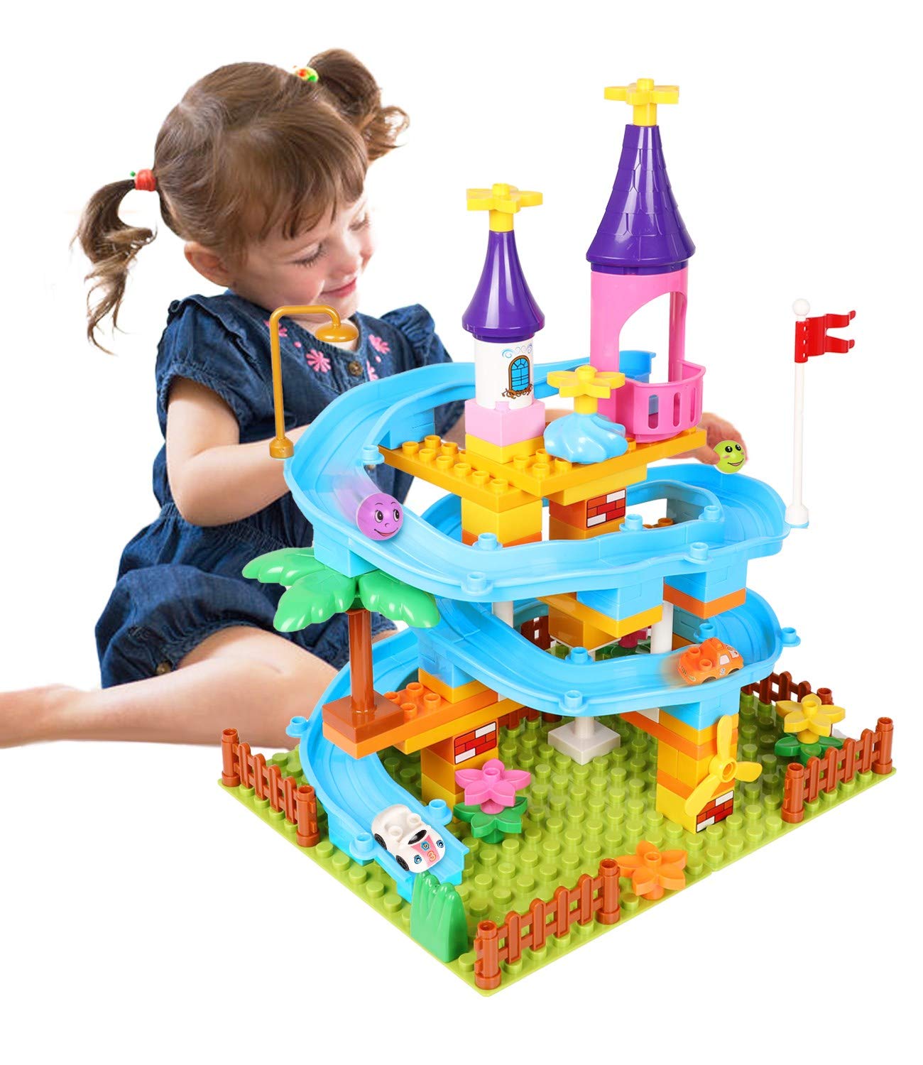 Marble Run Toy Building Sets, 86Pcs Castle Building Blocks for Age 3+, Marbles Track Building Toys, Large Building Bricks Race Track STEM Educational