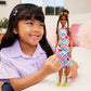 Barbie Fashionistas Doll #210 with Brunette Hair in Bun Wearing Removable Colorful Crochet Halter Dress, Sunglasses & Sandals