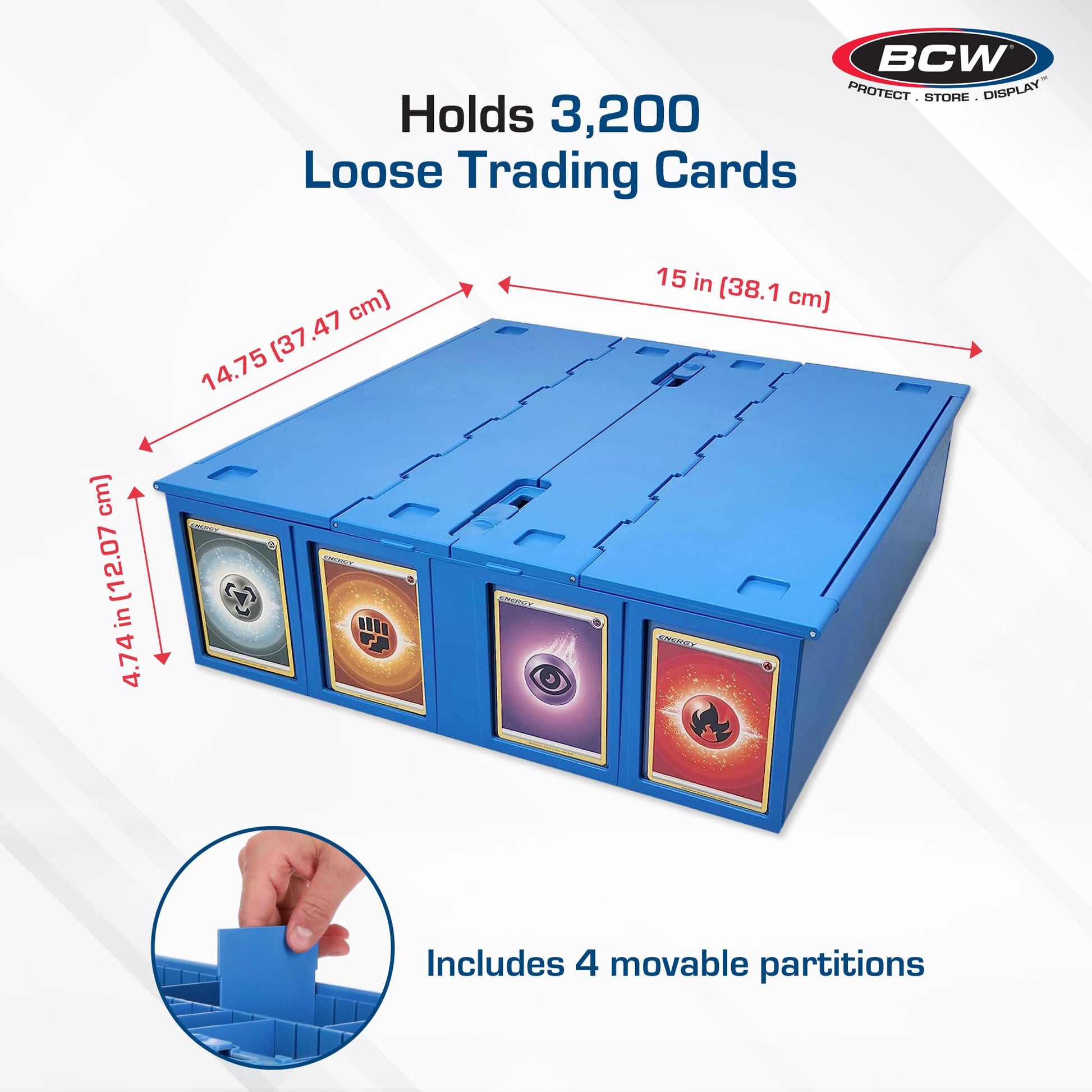 BCW Collectible Card Bin - Blue | Holds 3200 Cards | Includes 4 Dividers | Storage for Pokémon, MTG & Sports Cards