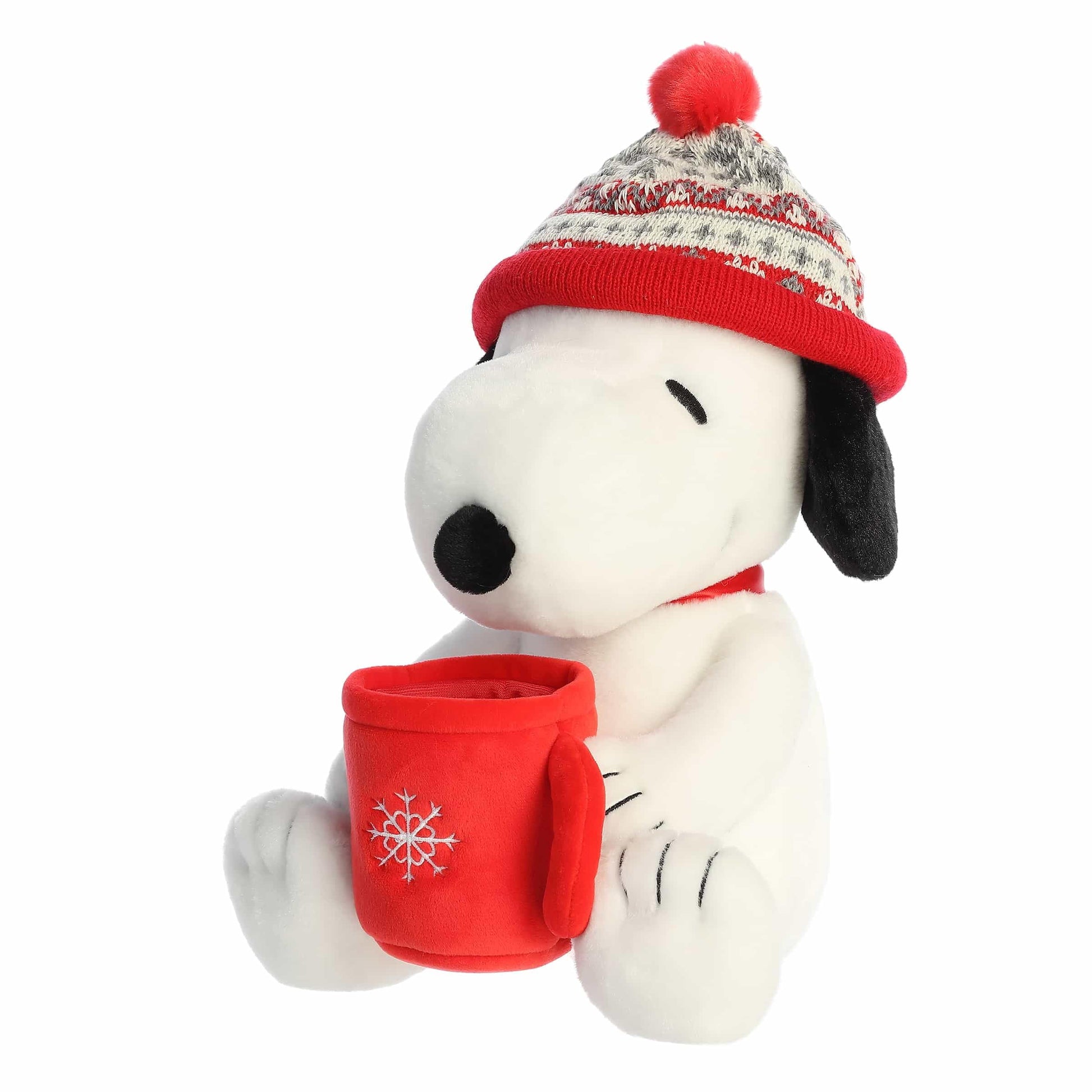 Aurora® Festive Peanuts® Winter Hat Snoopy with Mug Stuffed Animal - Officially Licensed Toys for All Snoopy Fans - Perfect for Holiday Decorations or