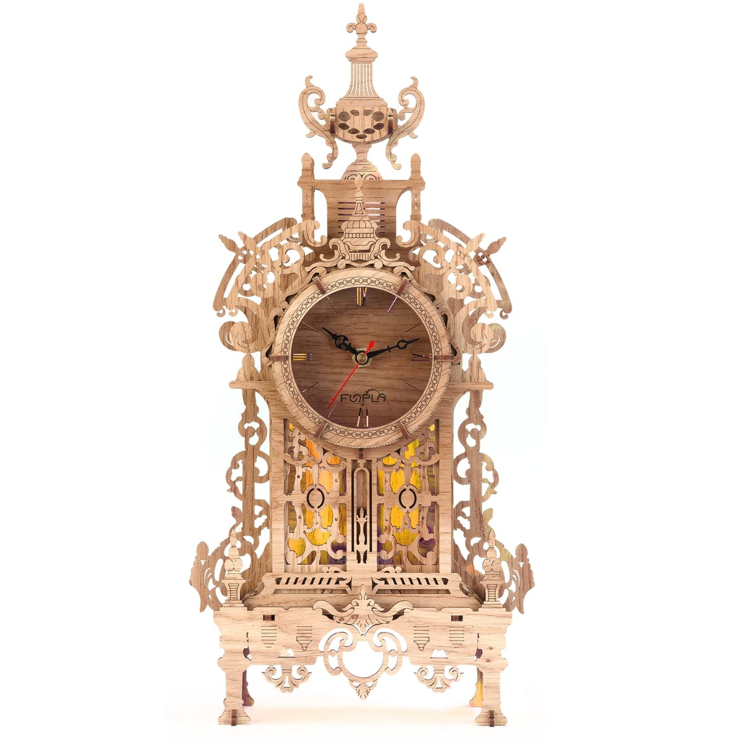 FUNPOLA 3D Wood Puzzle LED Tower Clock, 3D Puzzle Building Desktop Clock Model DIY Architectural Building Blocks (LED-TC01 Wood)