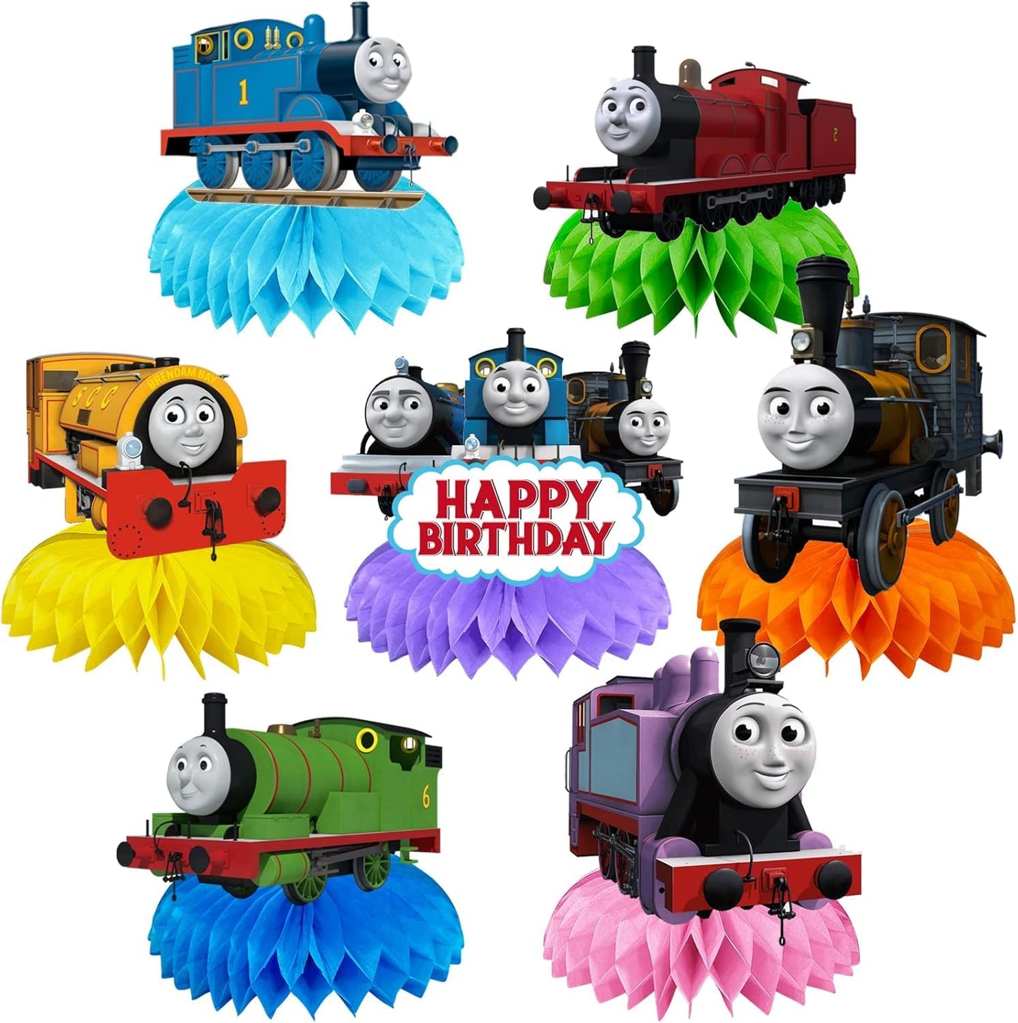 Train Birthday Party Decorations, 7Pcs Train Theme Party Centerpieces, Photo Booth Props, Cake Toppers, Train Party Supplies for Girls and Boys, Baby