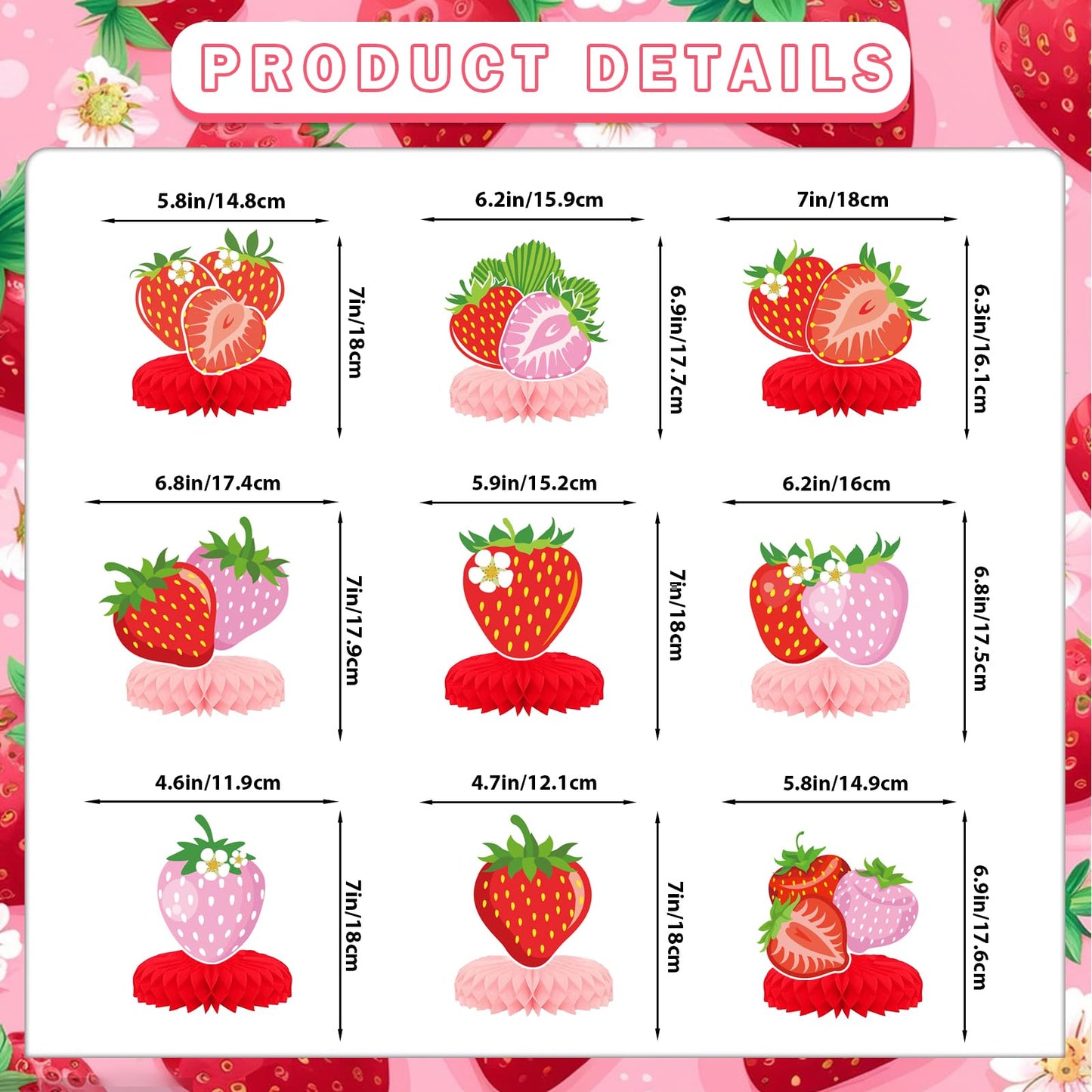 9 PCS Strawberry Centerpieces for Tables - Strawberry Table Decor Strawberry Party Decorations Strawberry Theme Birthday Decorations