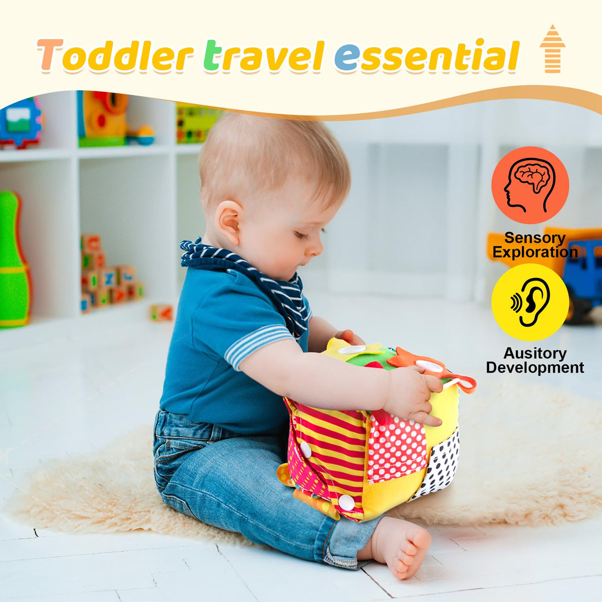 KAKIBLIN Cubic Activity Learning Toy with Zippers, Latches, Buckles, Laces, Snaps, Buttons and More - Perfect for Toddlers at Home, on Airplanes, Cars