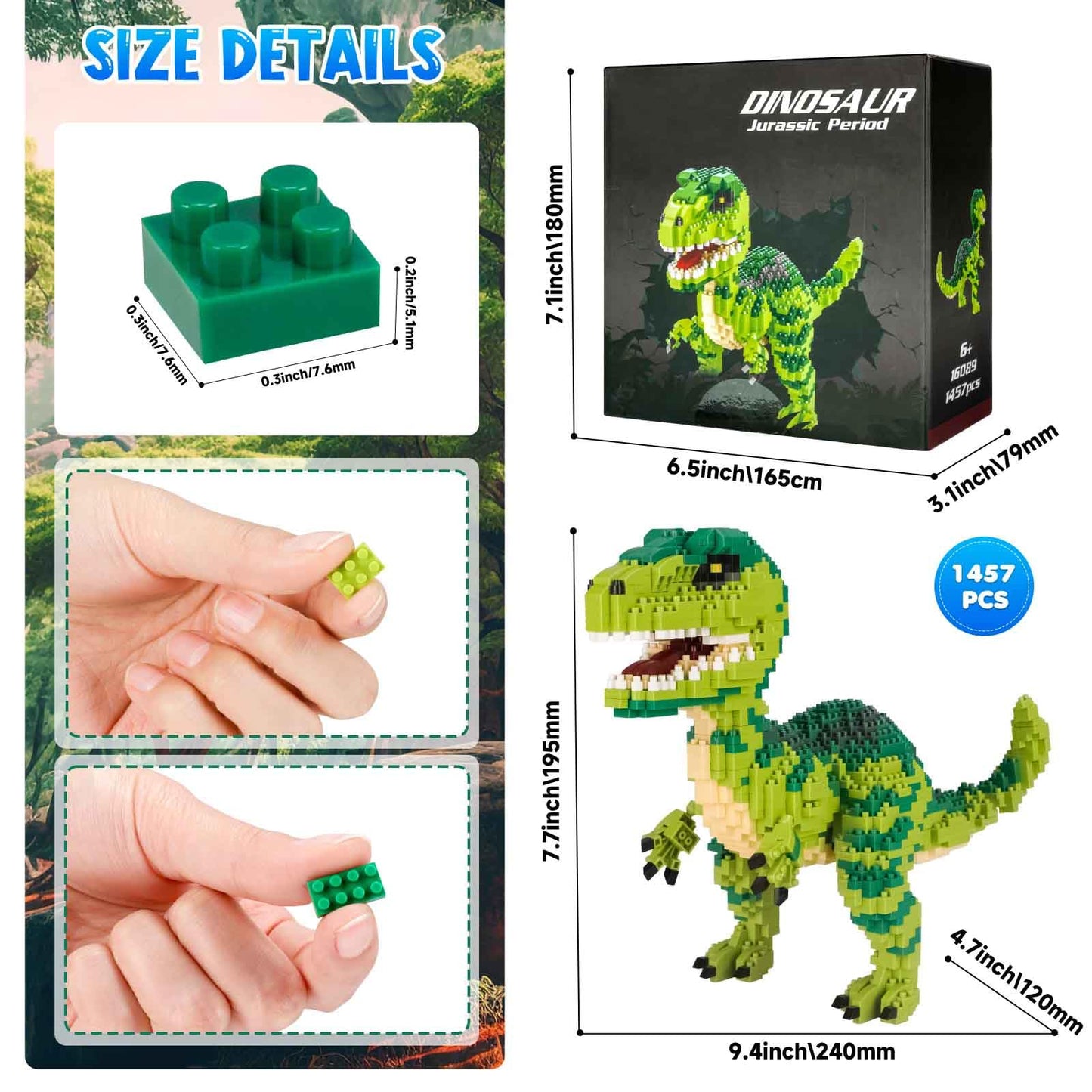 Aigidusansu Jurassic Dinosaur Micro Building Blocks, 1457pcs Velociraptor Tyrannosaurus Rex DIY Mini Diamond Blocks Bricks Toy for Boys Age 8-12 14+