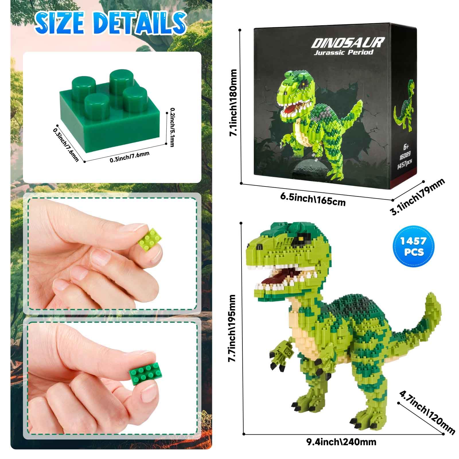Aigidusansu Jurassic Dinosaur Micro Building Blocks, 1457pcs Velociraptor Tyrannosaurus Rex DIY Mini Diamond Blocks Bricks Toy for Boys Age 8-12 14+