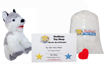 Stuffems Toy Shop Make Your Own Stuffed Animal Mini 8 Inch Snowshoe the Husky Dog Kit - No Sewing Required!