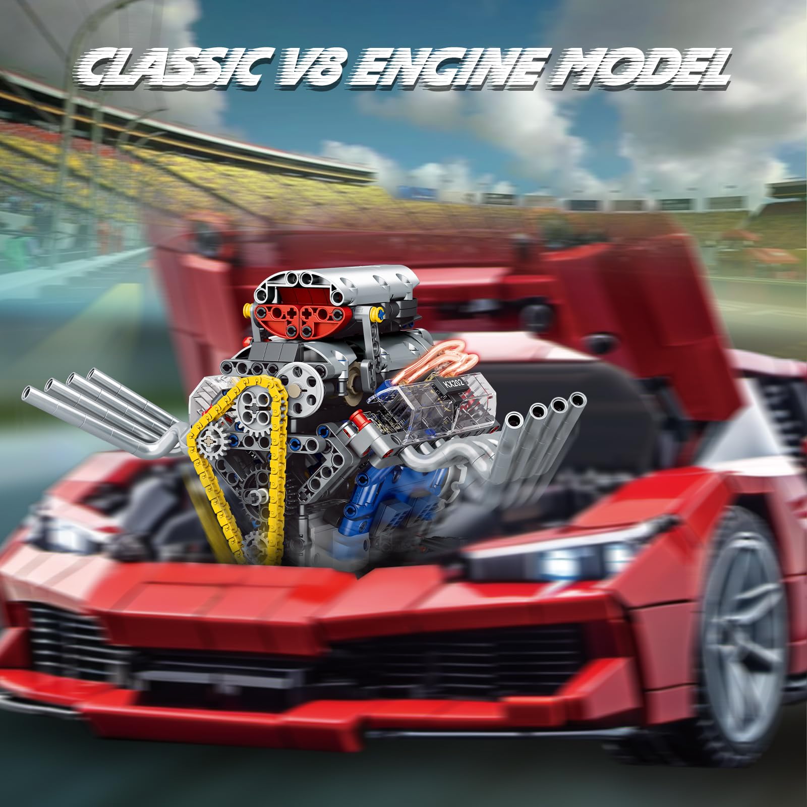 BYTLK V8 Engine Building Set,Build Your Own Mini Engine that Works, Physical Science Experiment Toy for Adults, Home or Office Décor (665 Pcs)