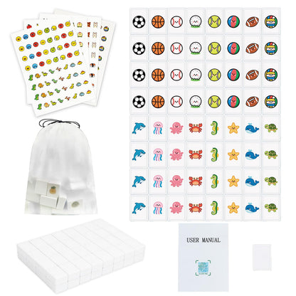 lovivid 65 Tiles 30mm Seaside Escape Game Block Matching Game for Kids, Vita Mahjong Game Set in ABS Plastic Material Set with 4 DIY Stickers (White)