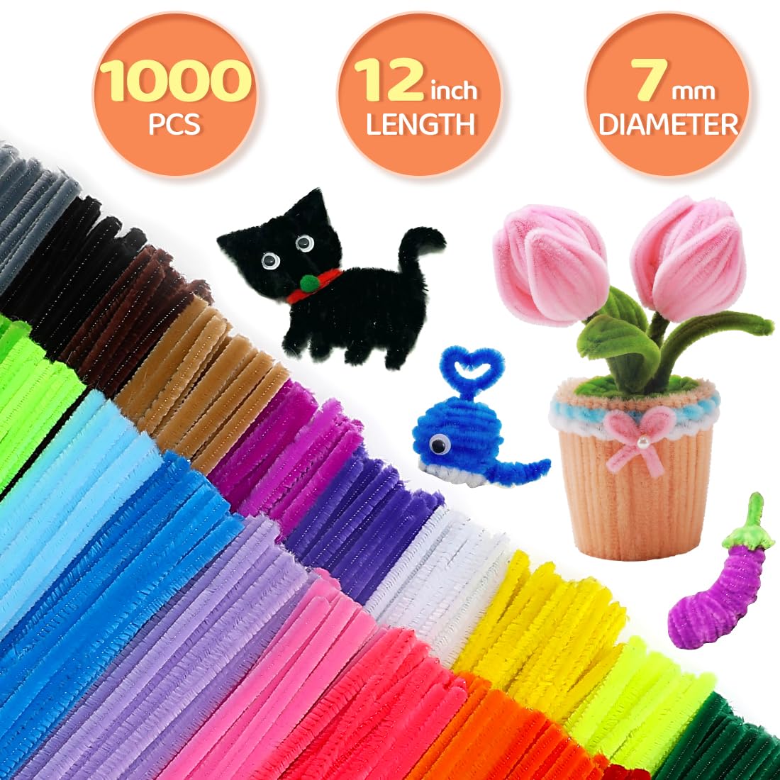 GAGANIU 1000pcs Pipe Cleaners, Pipe Cleaners for Crafts, Craft Supplies Multicolor Chenille Stems for Art&Craft Christmas DIY