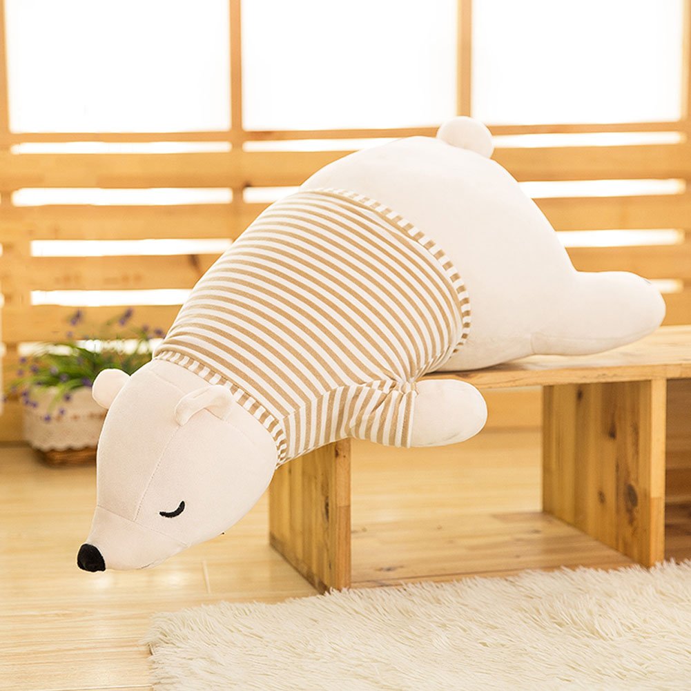 MMTTAO Stuffed Polar Bear Animal Plush Toy 14 Inch Small White Sleeping Bear Animal Stuff Soft Plushies Cute Dolls Collection Huggable Pillow Cushion