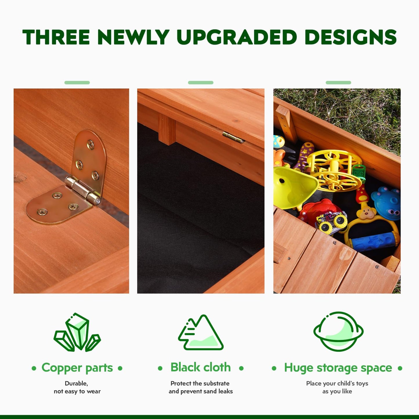 Wooden Outdoor Sandbox with Cover,Sand Box with Foldable Storage Bench Seats and Sand Protection,Kids Play Equipment for Outdoor(47X47Inch
