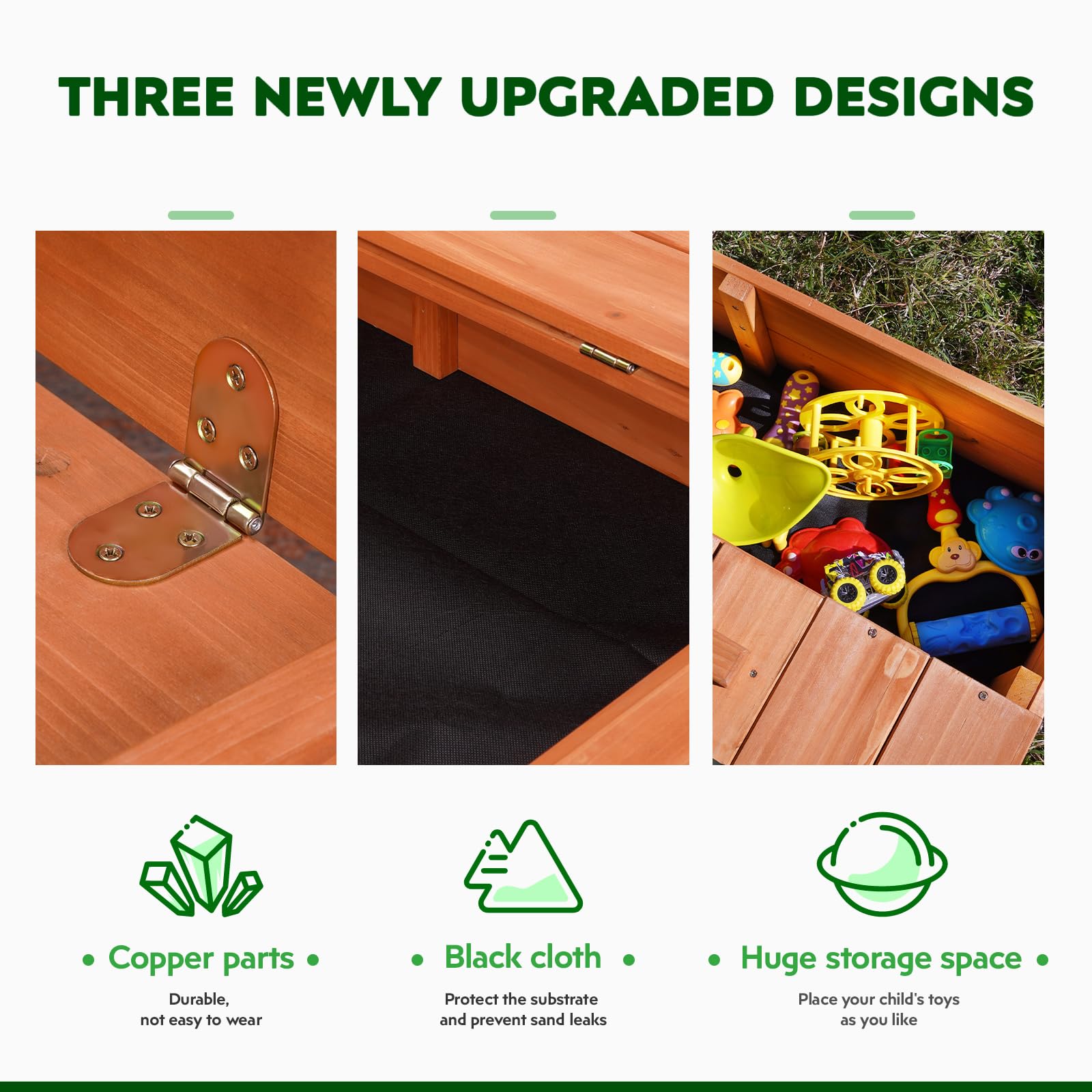 Wooden Outdoor Sandbox with Cover,Sand Box with Foldable Storage Bench Seats and Sand Protection,Kids Play Equipment for Outdoor(47X47Inch