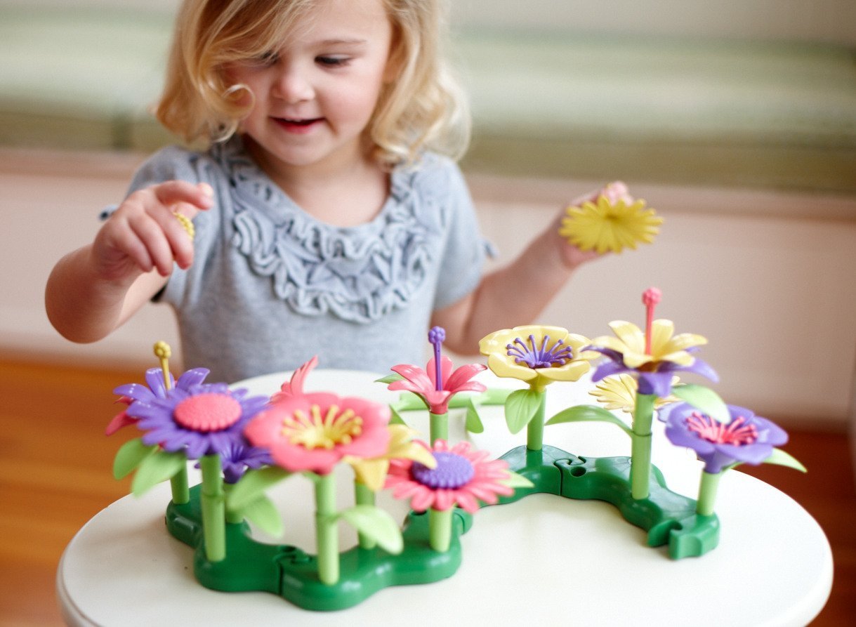 Green Toys Build-a-Bouquet, 4C - 44 Piece Pretend Play, Motor Skills, Building and Stacking Kids Toy Set. No BPA, phthatates, PVC. Dishwasher Safe