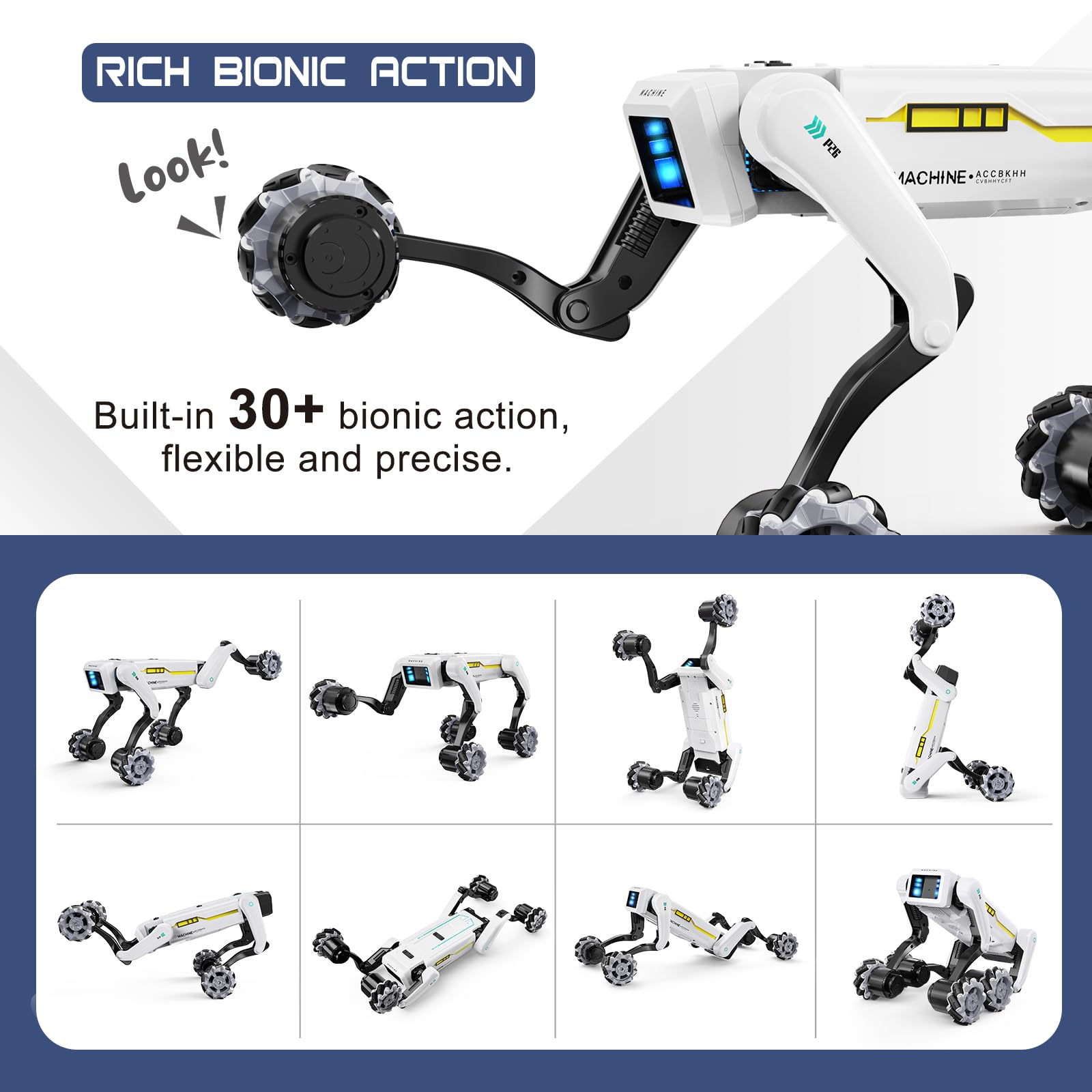 Smart Robot Dog with Wheels, 30+ Bionic Actions, Voice & Remote Control, Programmable Moves, Rechargeable Battery, All-Terrain Stunt Pet Toy for Kids