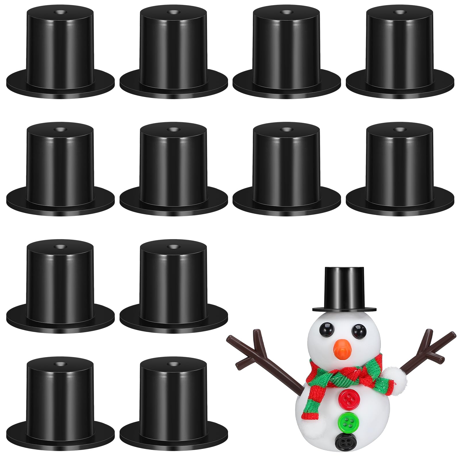 STOBOK 100Pcs Mini Black Top Hats: Plastic Small DIY Craft Magician Hats for Snowman Decorating, Christmas Party Supplies, Cupcake Toppers, Dollhouse