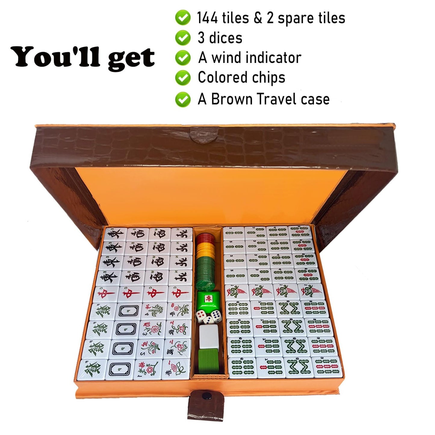 LANYOTA Mahjong Set,Chinese Mahjong Game Set with Carrying Travel Case, 1.5'' Large 146 Tiles with Arabic Numerals, 3 Dices, A Wind Indicator, A Set