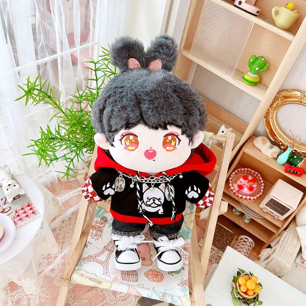 niannyyhouse 20cm Doll Clothes Loose Bulldog Hoodie Flanging Jeans Accessories Kpop Doll Dressup (red+Black)