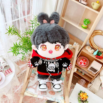 niannyyhouse 20cm Doll Clothes Loose Bulldog Hoodie Flanging Jeans Accessories Kpop Doll Dressup (red+Black)