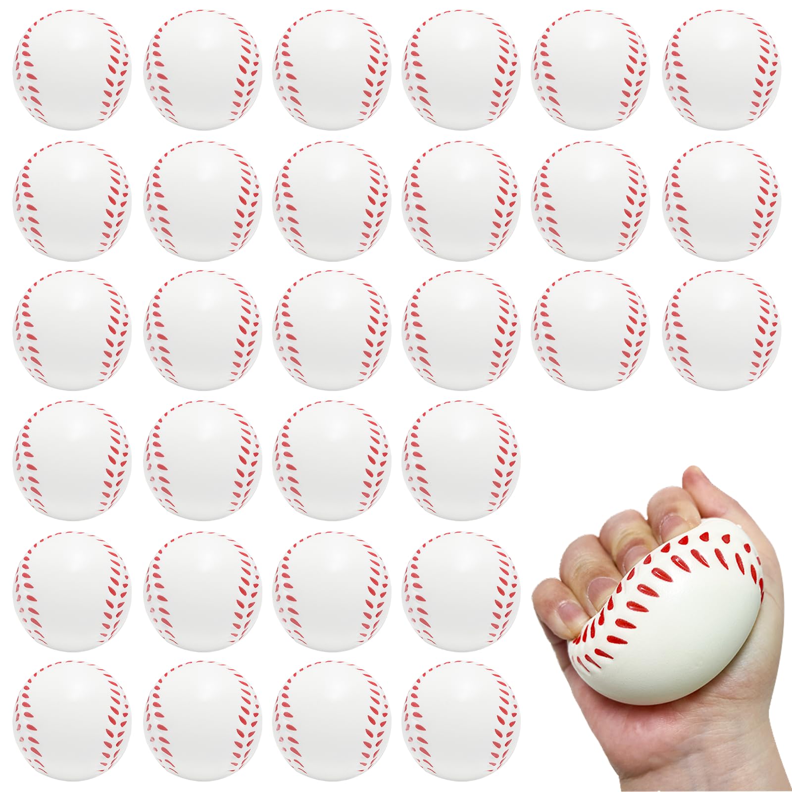 Whkvnng 30PCS Large 2.5Inch Baseball Stress Ball,Stress Relief Balls,Squeeze Sports Ball,Squeeze Foam Balls for Themed Baseball Stress Anxiety Relief