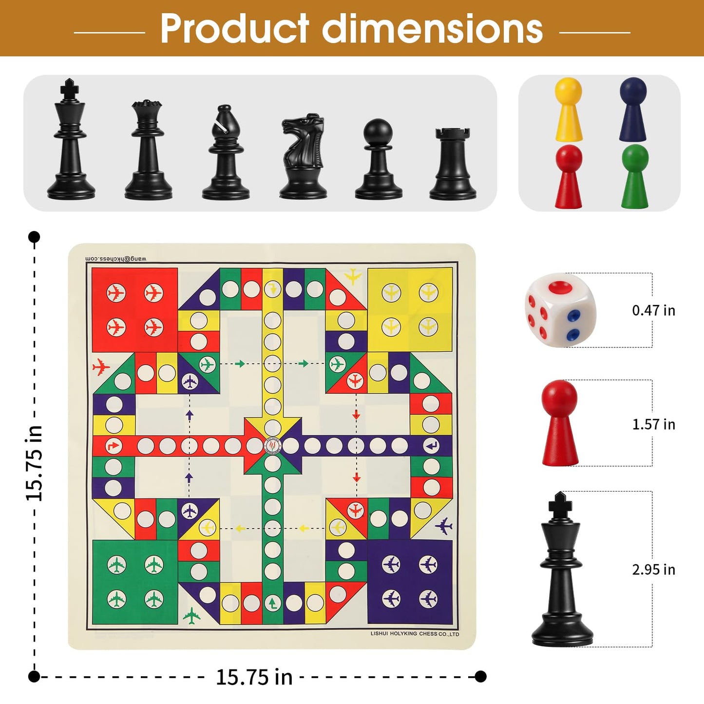 HOLYKING 2 in 1 Chess and Flying Chess Board Game, 15.75 Inch Roll Up Mat