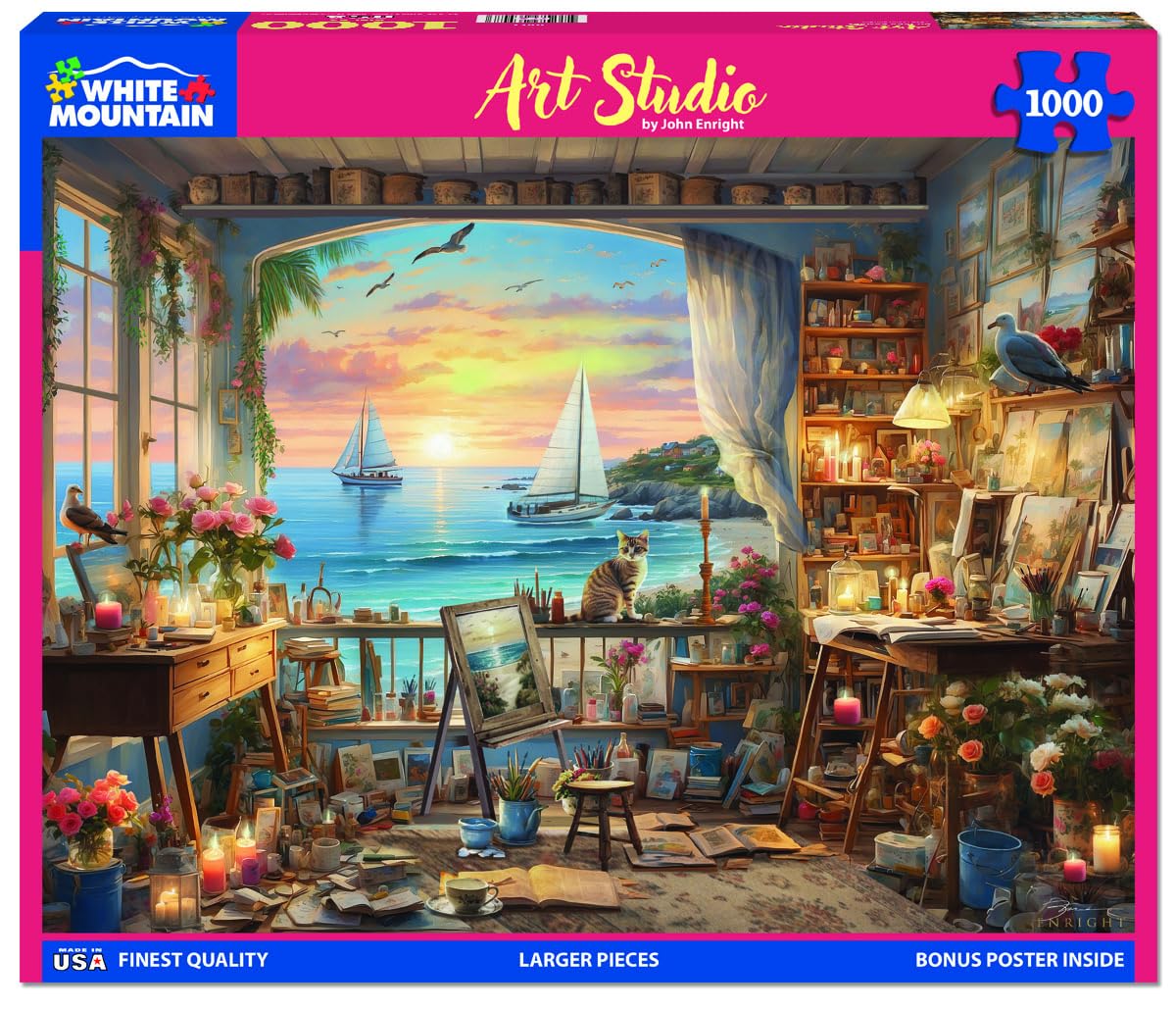 White Mountain 1000 Piece Jigsaw Puzzle Scenic Ocean Sunset, Art Studio