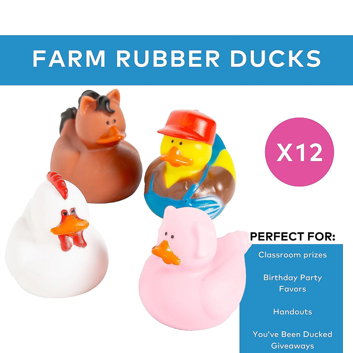 Farm Rubber Ducks, Duckies, 12 Pieces, Birthday Parties, Treasure Chest Supplies