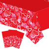 Herytem 3-Piece 54 x 108 Inch Valentine’s Day Plastic Tablecloth - Red Heart Disposable Rectangle Table Covers for Romantic Party, Love Decorations