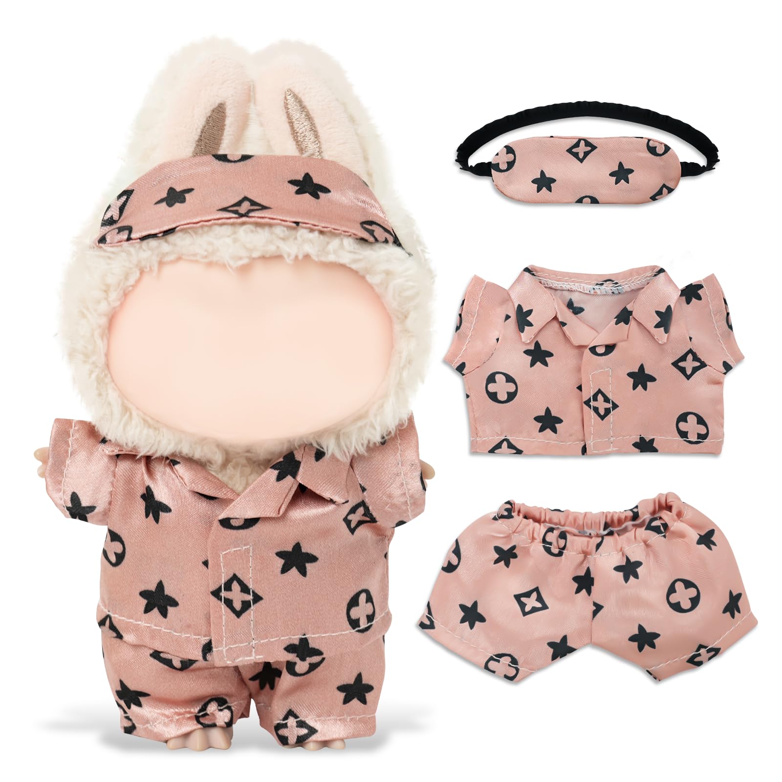 Clothes Compatible with LABUBU Doll - 3PCS Classic Set, 17cm Doll Clothes Designer Outfit for Cozy Night Theme, Stylish Luxury Pajama Accessories