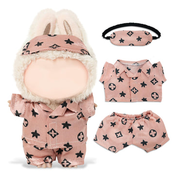 Clothes Compatible with LABUBU Doll - 3PCS Classic Set, 17cm Doll Clothes Designer Outfit for Cozy Night Theme, Stylish Luxury Pajama Accessories
