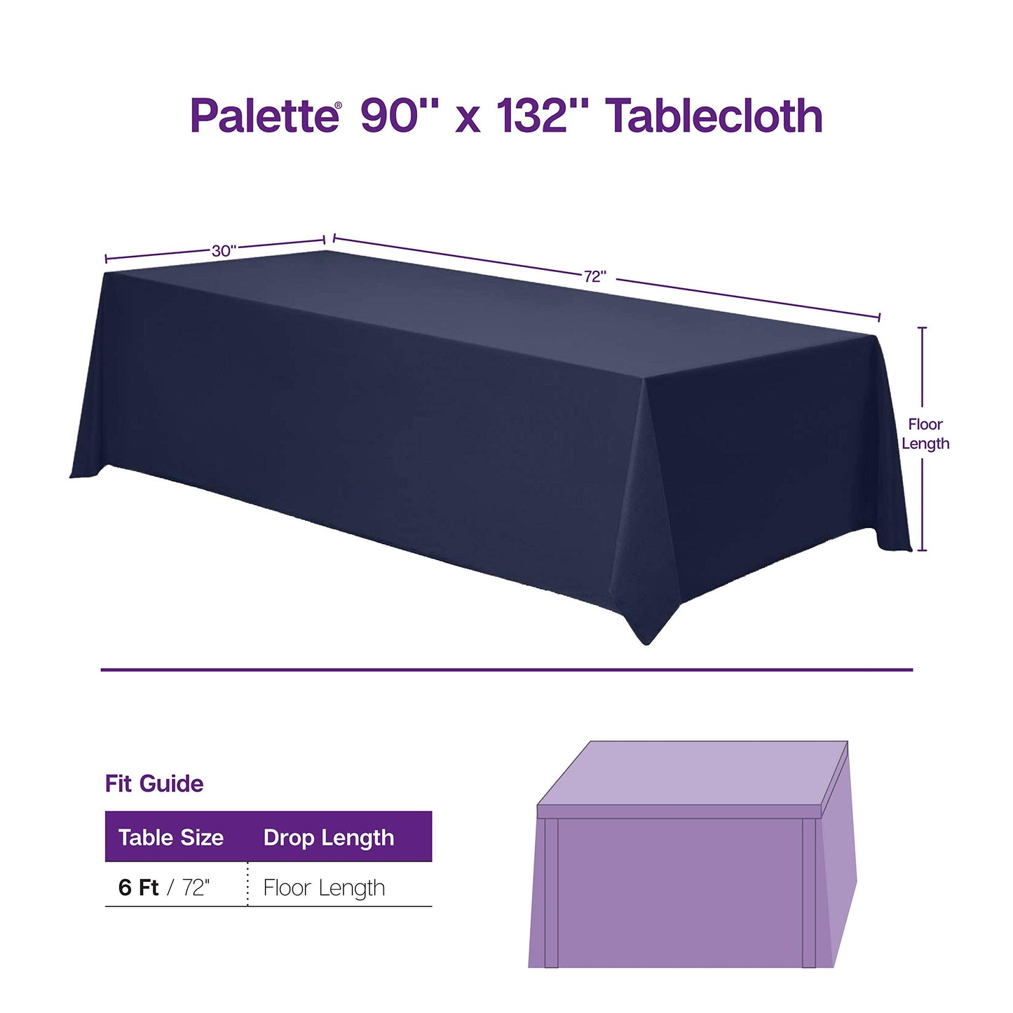 Gee Di Moda Rectangle Tablecloth - 90 x 132 Inch White Table Cloth for 6 Foot Tables with Floor-Length Drop - Heavy Duty Washable Fabric for Holiday