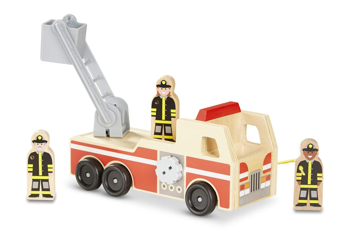 Melissa & Doug Wooden Fire Truck with 3 Firefighter Play Figures