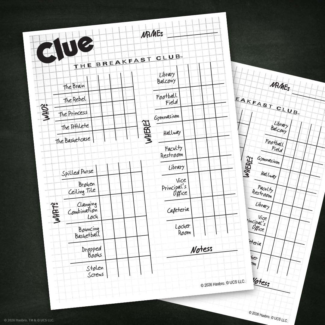CLUE: The Breakfast Club Board Game, Classic Mystery & Deduction game, Solve Who, What & Where at Sherman High School in This Cult Classic twist