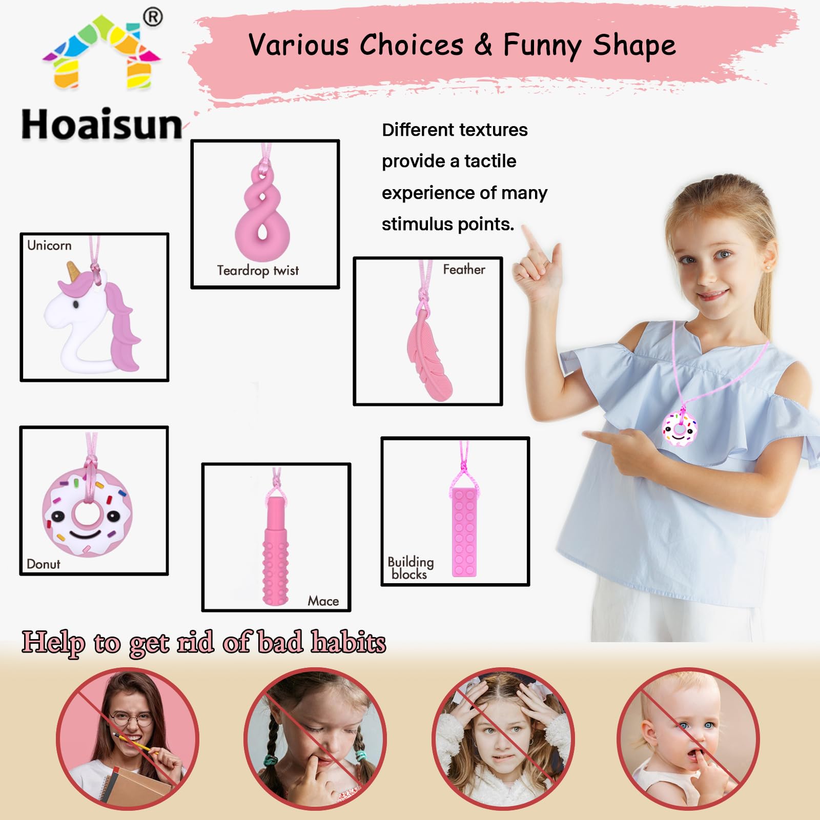 Chew Necklaces for Sensory Girls, Chewy Necklace Sensory Toys for Kids with Autism, ADHD,SPD, Chewing, Teething or Special Needs, Oral Sensory Chew