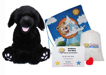 Stuffems Toy Shop Make Your Own Stuffed Animal 16" "Shadow the Black Labrador - No Sew - Kit with Cute Backpack!