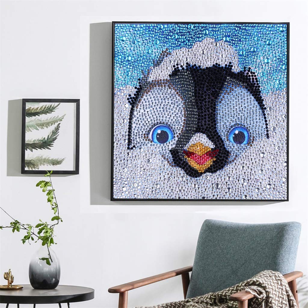 5D Diamond Painting Kits for Kids Full Drill Painting by Number Kits DIY Mosaic Making Arts Crafts supplies for Children's Gifts (Penguin)